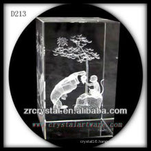 K9 3D Laser Chinese Zodiac Monkey Etched Crystal Block